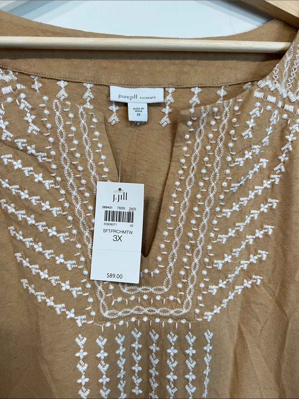 NEW J. Jill Pure Jill Elements Embroidered Shirt in Tan Size 3X - Picture 2 of 7